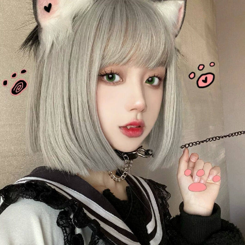 假发女cos网红日常软妹lolita粉短发学生可爱萌妹jk全头套式