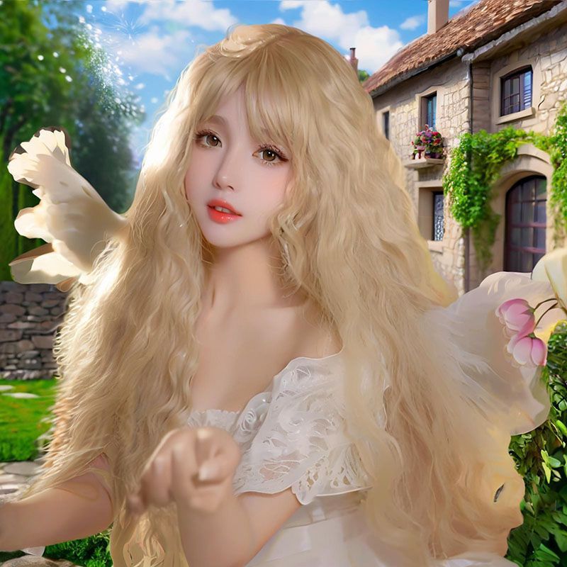 洛丽塔万用假发cos日系米白色lolita长发玉米烫羊毛卷水波纹