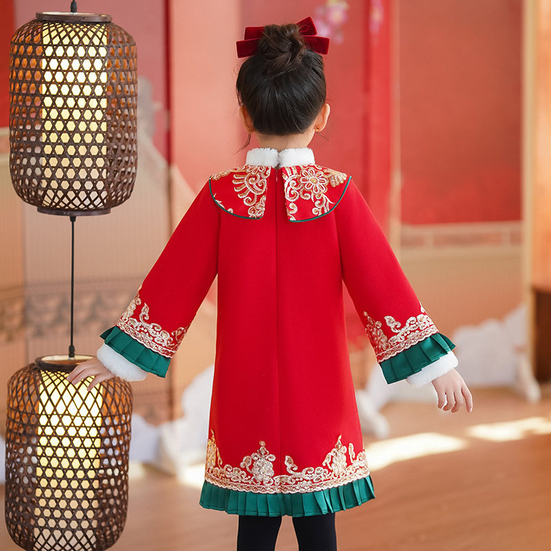 2024秋冬款古装加绒连衣裙新中式女童汉服女孩中国风童装旗袍