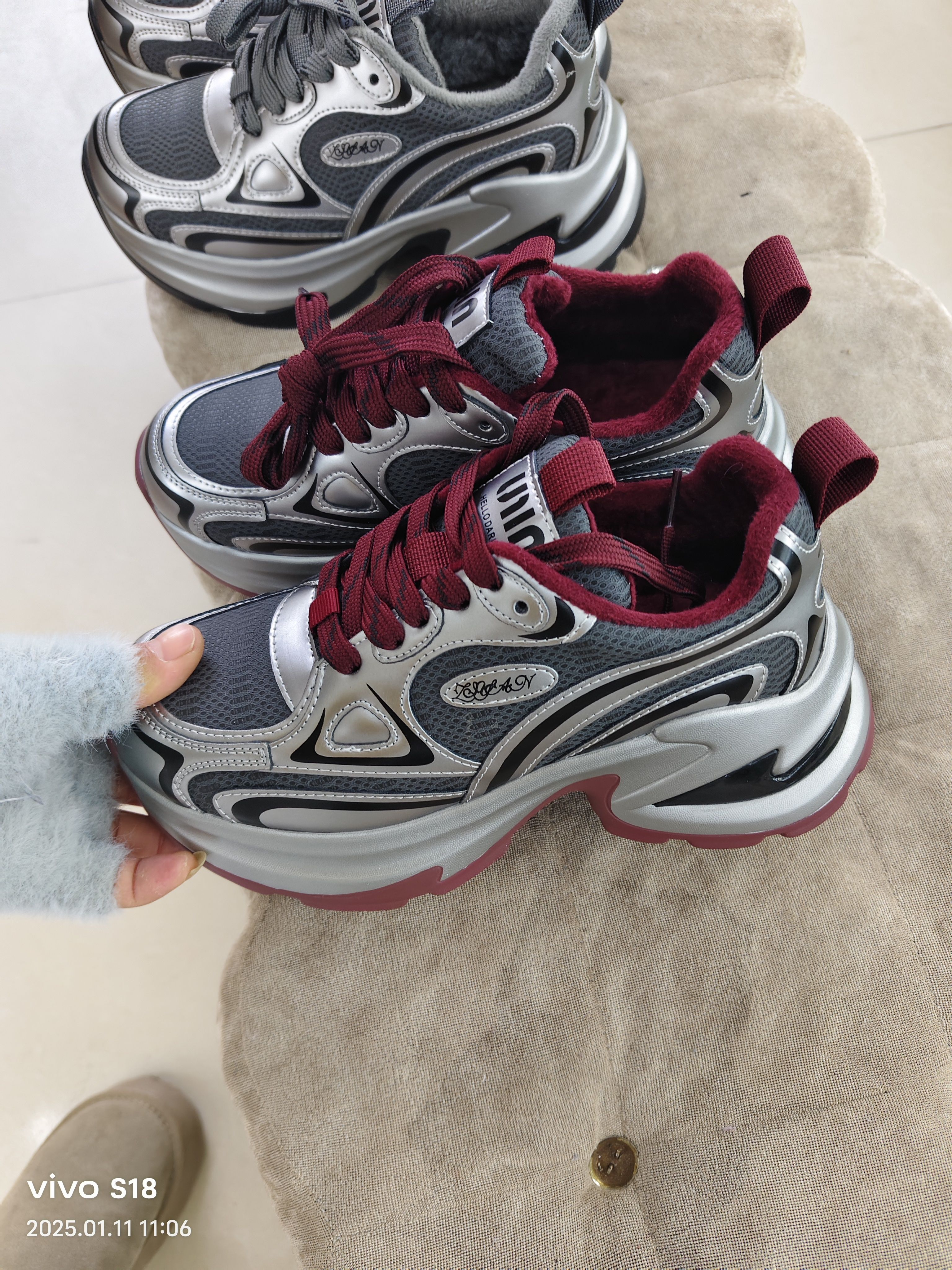 东方安娜2024冬女鞋厚底松糕系带休闲鞋加绒保暖大棉老爹鞋L3116E