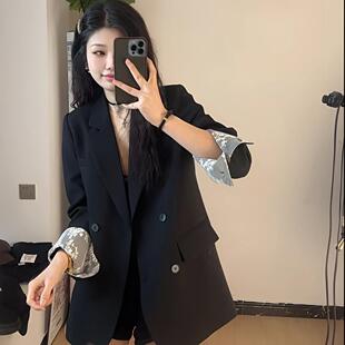 宽松休闲小众蕾丝拼接西服 韩版 高级感西装 外套女小个子2025春新款