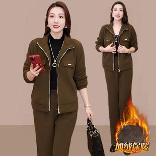 加绒加厚时尚套装女士秋冬装新款洋气短外套入冬一整套休闲两件套