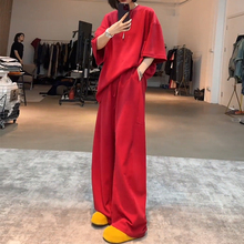 休闲运动套装女2025夏季新款时髦洋气短袖圆领卫衣阔腿卫裤两件套