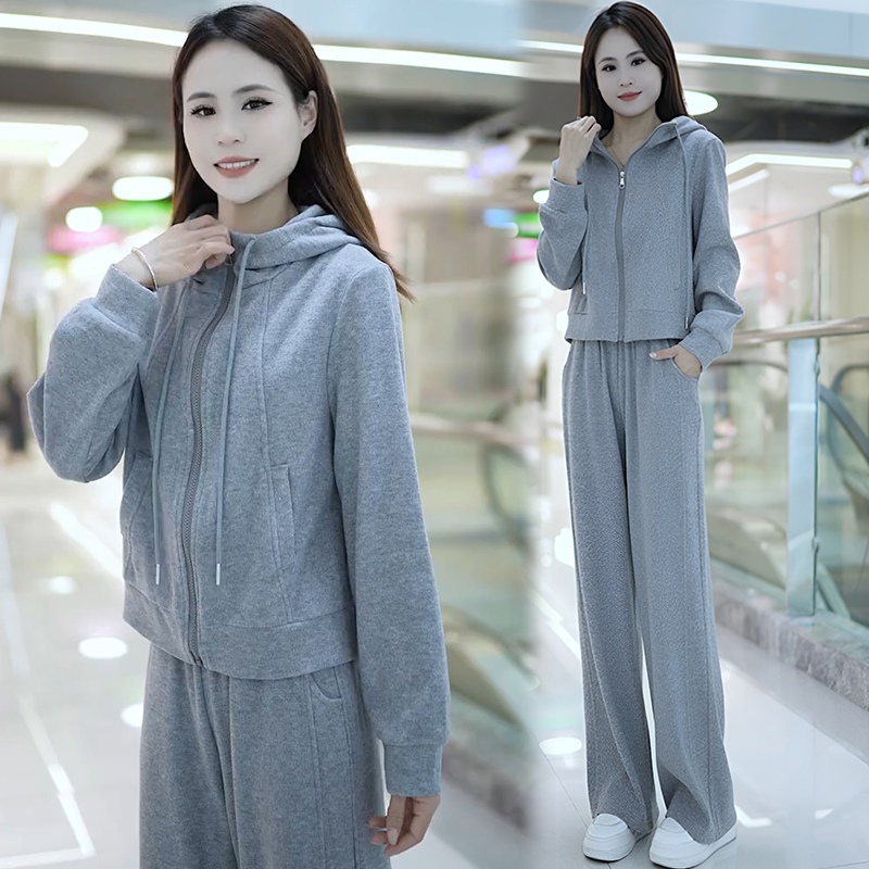 休闲运动套装女2025春秋新款时尚减龄连帽卫衣外套阔腿裤两件套潮