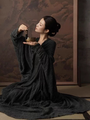 汉服国风主题禅意黑色连衣裙个人肖像艺术照服装 影楼新款 复古中式