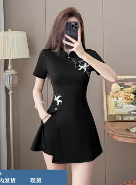 新中式足浴按摩技师工作服女足疗spa养生馆性感旗袍连衣裙两件套