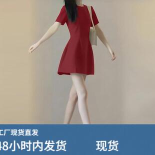 红色短袖洋装女夏季法式订婚礼服新娘敬酒服收腰显瘦红裙子短裙