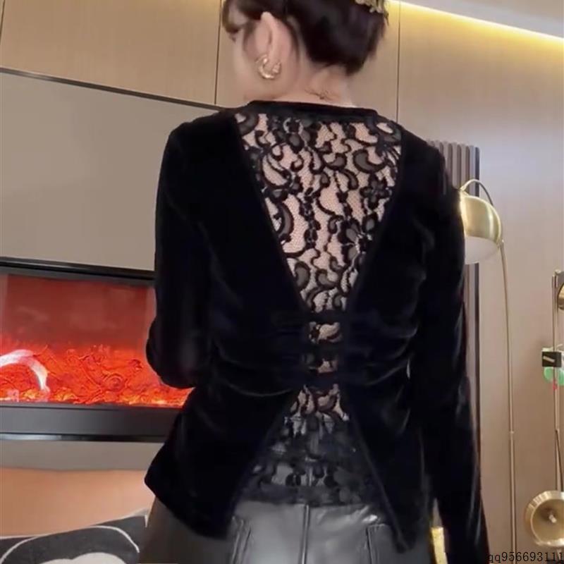设计感小众蕾丝拼接盘扣衬衫女2025秋季新款新中式国风小个子上衣