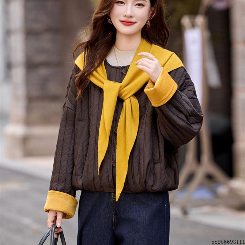 夹棉外套女2025秋冬季新款独特超好看洋气轻薄短款羽绒棉服小棉袄