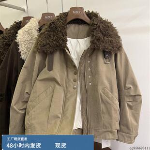 派克羽绒服女2025冬季新款欧货羊羔毛翻领内胆加白鸭绒小个子外套