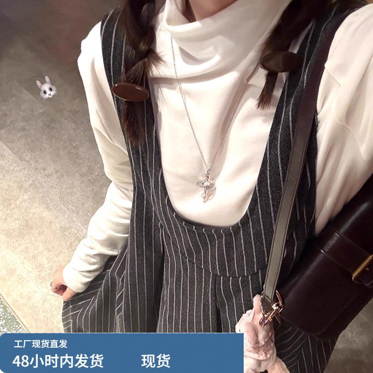 灰色条纹毛呢背心连衣裙女日系秋冬新款重工宽松内搭叠穿气质长裙