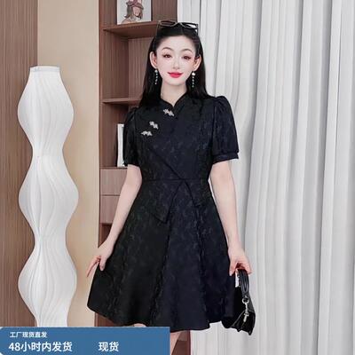 3290富贵千金感裙子夏季新新款中式盘扣高级感气质轻奢显瘦连衣裙