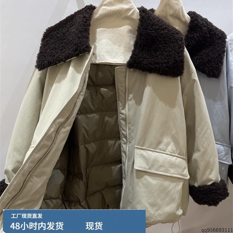 派克羽绒服女2025冬季新款欧货中长款内胆加白鸭绒羊羔毛翻领大衣
