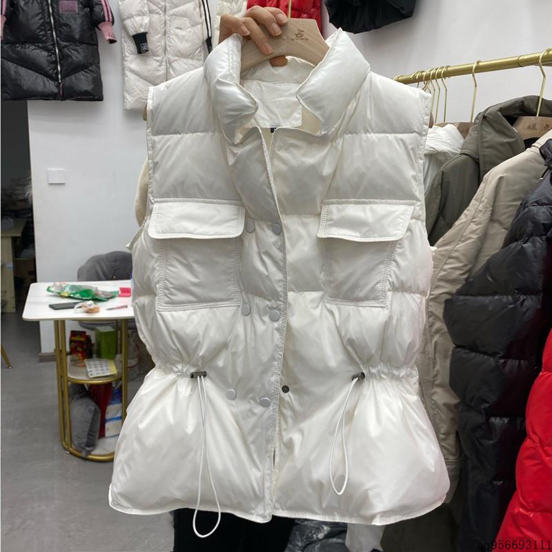 欧洲站2024年新款秋冬羽绒服马甲女短款收腰白鸭绒立领马夹坎肩潮