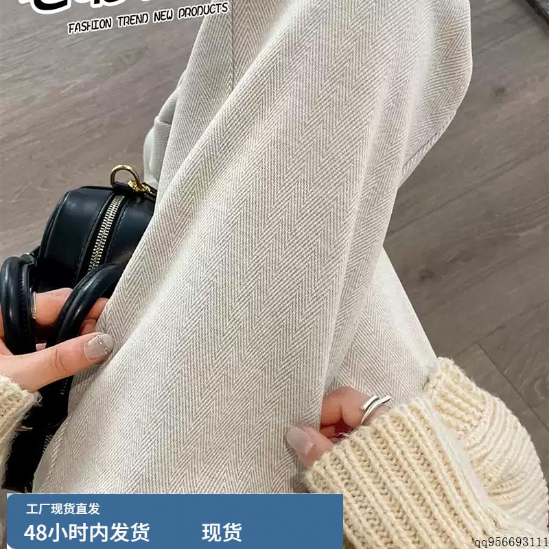 羊毛阔腿裤女秋冬小个子醋酸羊绒毛呢裤子休闲加绒窄版直筒糯米裤