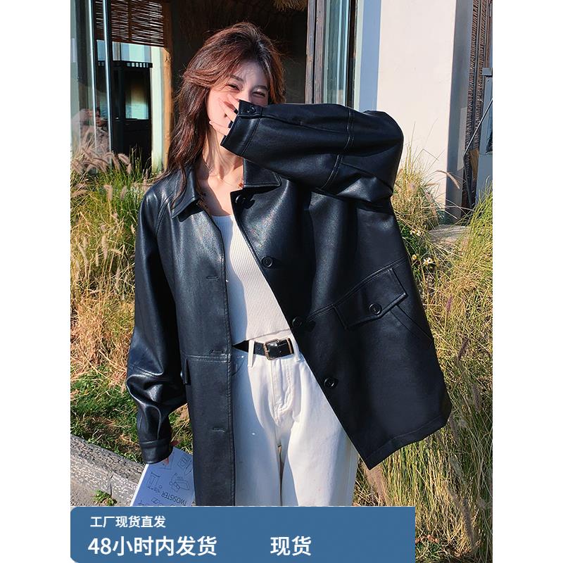 黑色亮面pu皮衣外套女春秋季2025新款爆款超火酷飒风机车夹克风衣