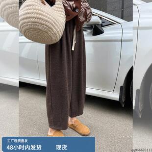 145矮个子七分糯米阔腿裤女秋冬加绒松紧高腰九分休闲萝卜裤子xxs