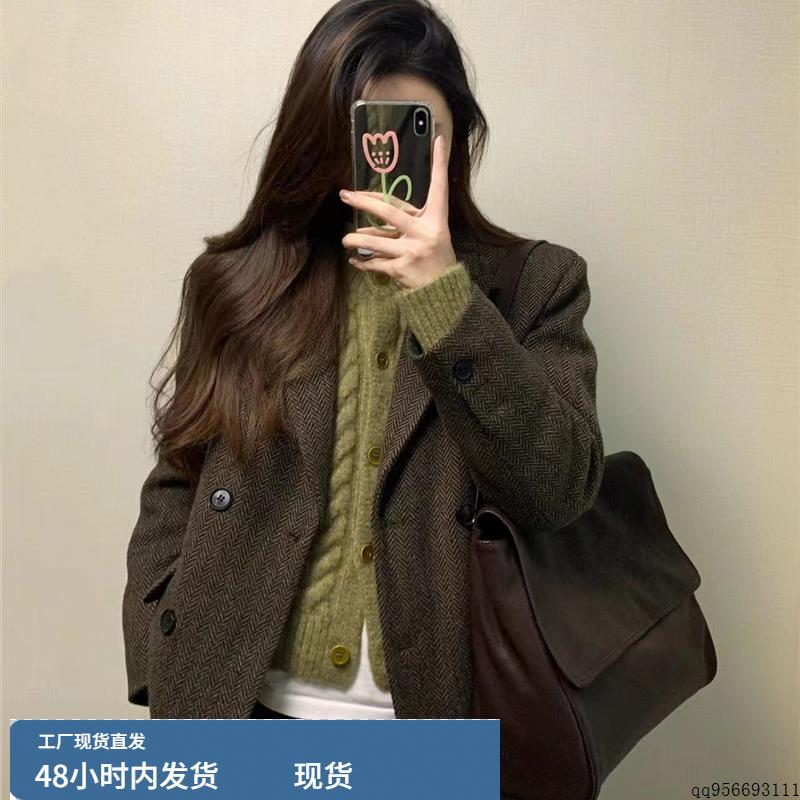 高级感毛呢西装外套女2025春秋新款赫本风小个子显瘦短款呢子大衣