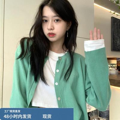 胖mm大码短款针织开衫女薄款2022秋装宽松遮肚百搭上衣长袖小外套