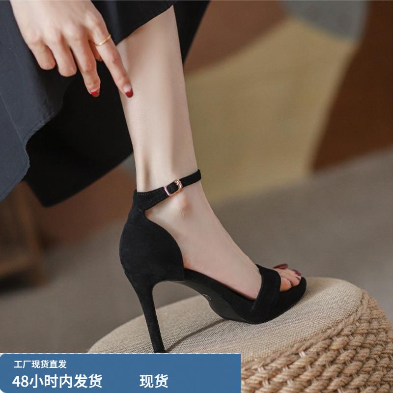 2024年新款防水台艺考服表生模特t台走秀细跟一字带凉鞋高跟鞋女