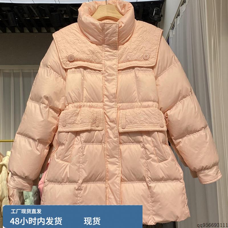 2023年新款海军领羽绒服女中长款韩版加厚收腰爆款小个子冬装外套