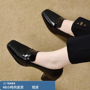 春秋季 妈妈软皮中跟皮鞋 方头单鞋 秋款 女粗跟高跟真皮女鞋 2025新款
