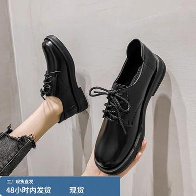 英伦风软皮小皮鞋女款2025年春季新款平底百搭职业单鞋厚底工作鞋