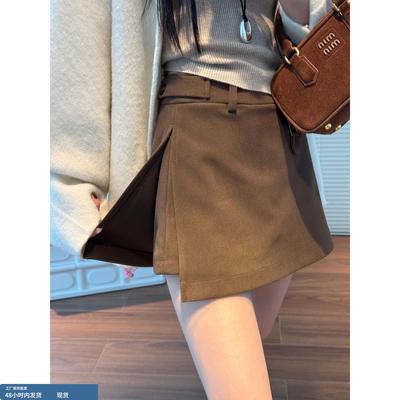 韩系不规则毛呢半身裙女秋冬侧开叉高腰修身包臀小个子短裙a字裙