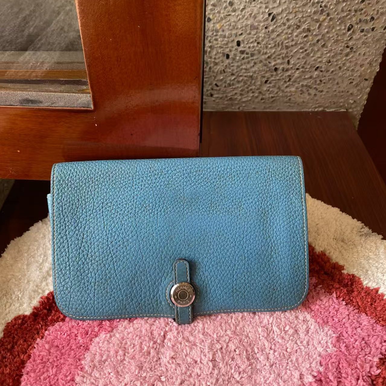 二手HERMES爱马仕 蓝色dogon钱包 手拿包