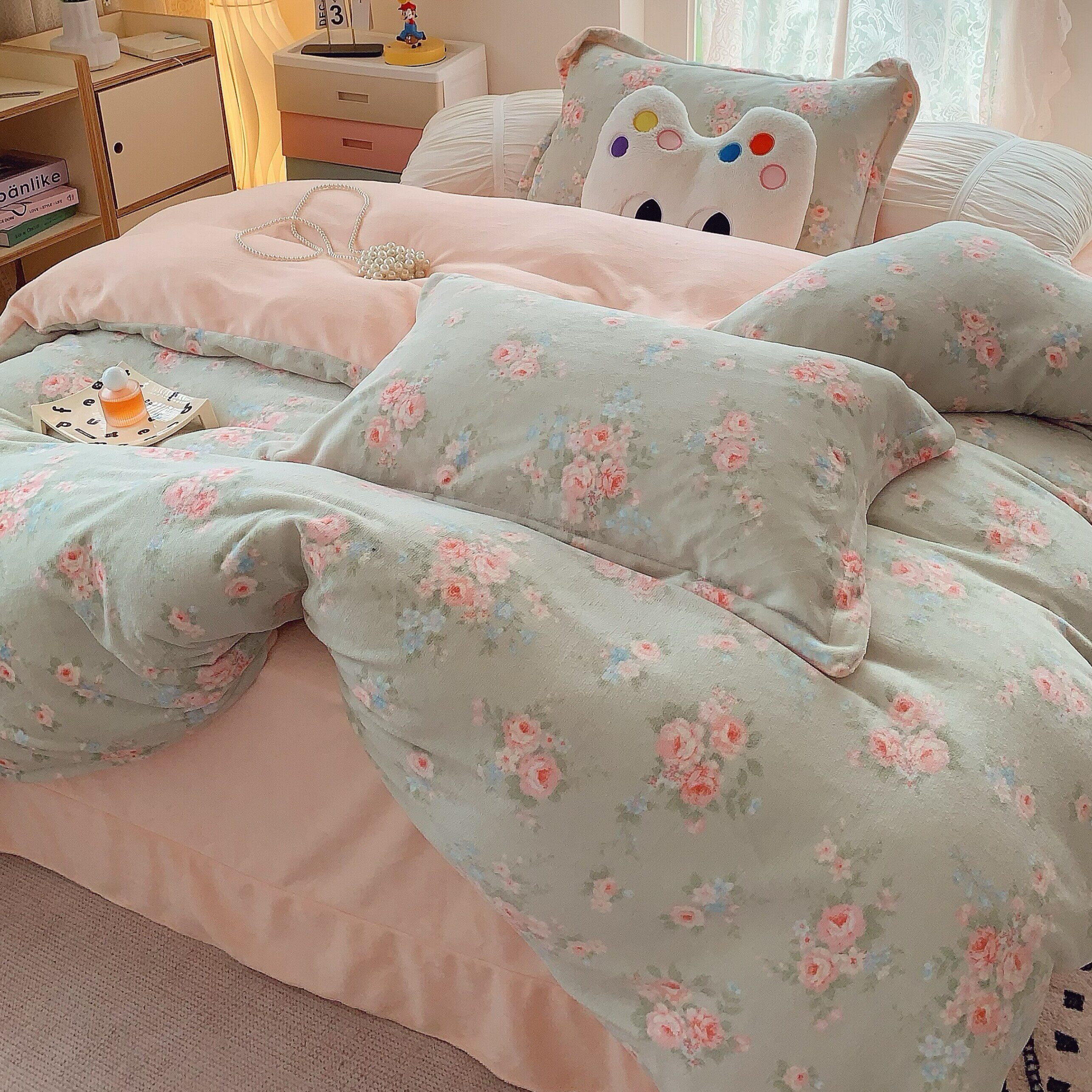 牛奶绒四件套冬季2026新款小清新碎花珊瑚绒三件套床单法兰绒被套