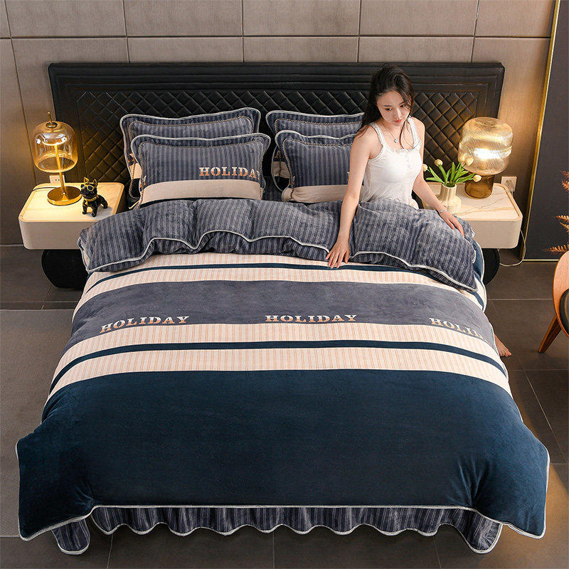 加厚牛奶绒被套四件套冬天珊瑚绒双面绒被罩法兰绒被单人学生单件