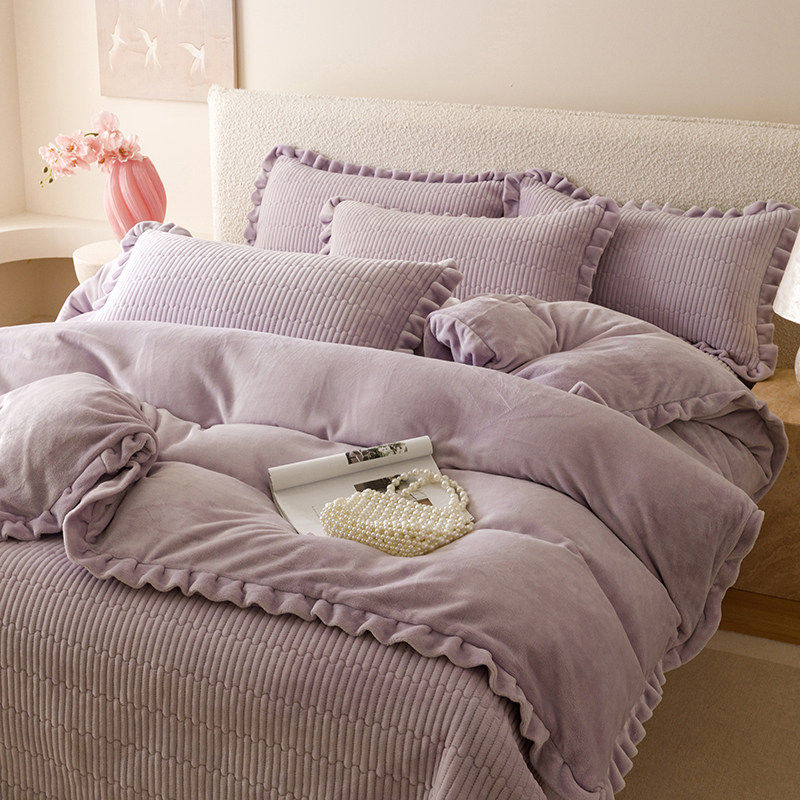 加厚牛奶绒床盖四件套法式公主风冬季保暖绒被套罩加绒床单三件套,床上用品,床品套件/四件套/多件套,淘宝优惠券,粉丝福利购,淘宝优惠卷