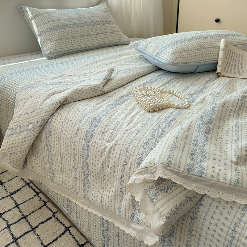 全棉公主风花边纯棉床盖四件套秋冬季2025新款单人空调被子可机洗,床上用品,化纤被,淘宝优惠券,粉丝福利购,淘宝优惠卷