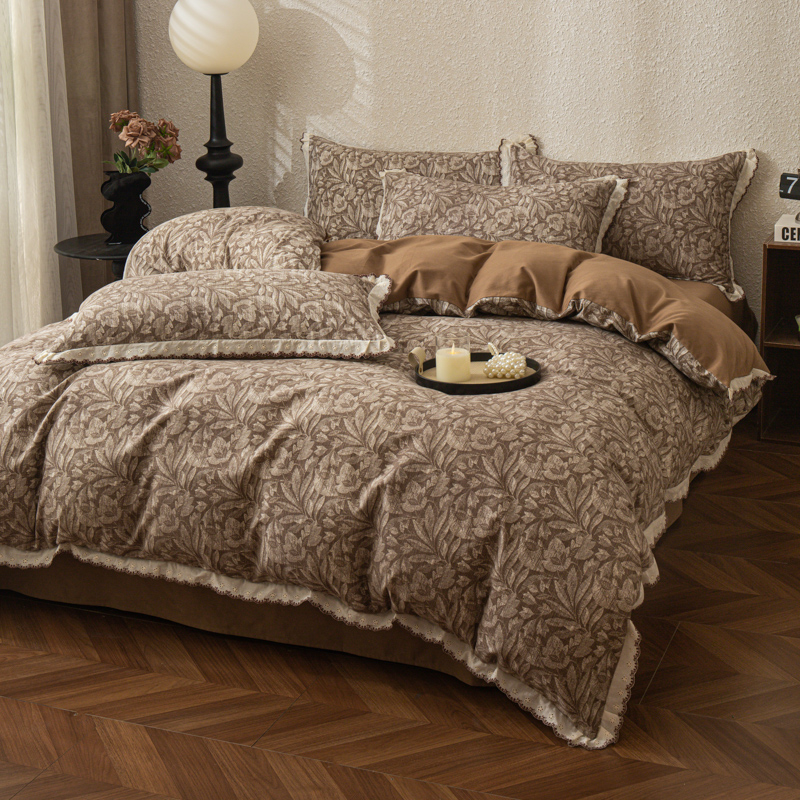 A类全棉加厚磨毛提花四件套新款