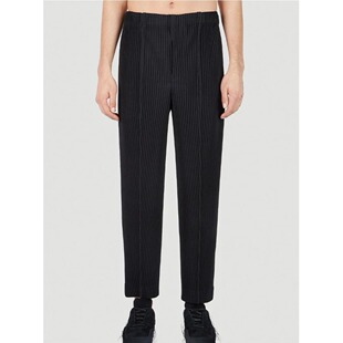 三宅风压褶褶皱裤子男压线裤中缝裤秋款休闲宽松高腰九分裤JF135