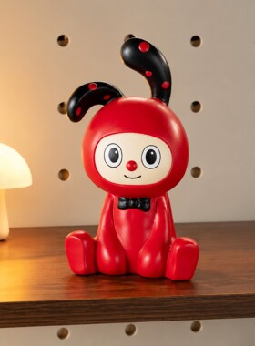 猫猫不卷 洞洞板红色斑点长耳兔陶瓷装饰小摆件 创意高级动物装饰