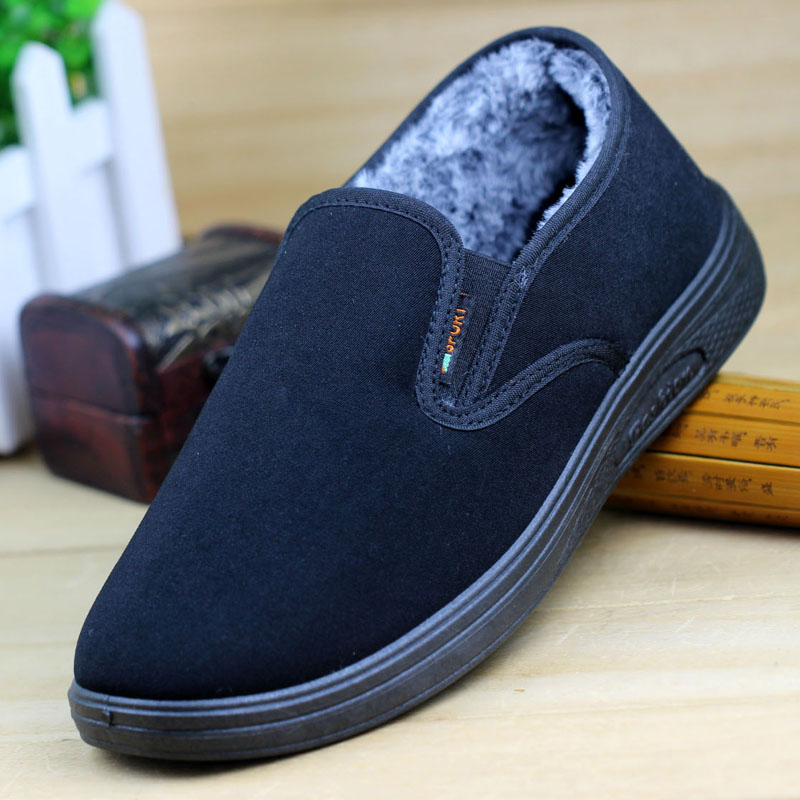 老北京布鞋男棉鞋加绒保暖冬季男士工作鞋黑色软底中老年人爸爸鞋
