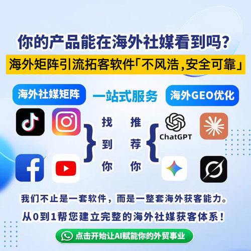 海外社媒矩阵引流拓客系统外贸客户开发平台fb/ins//whatsap裙发