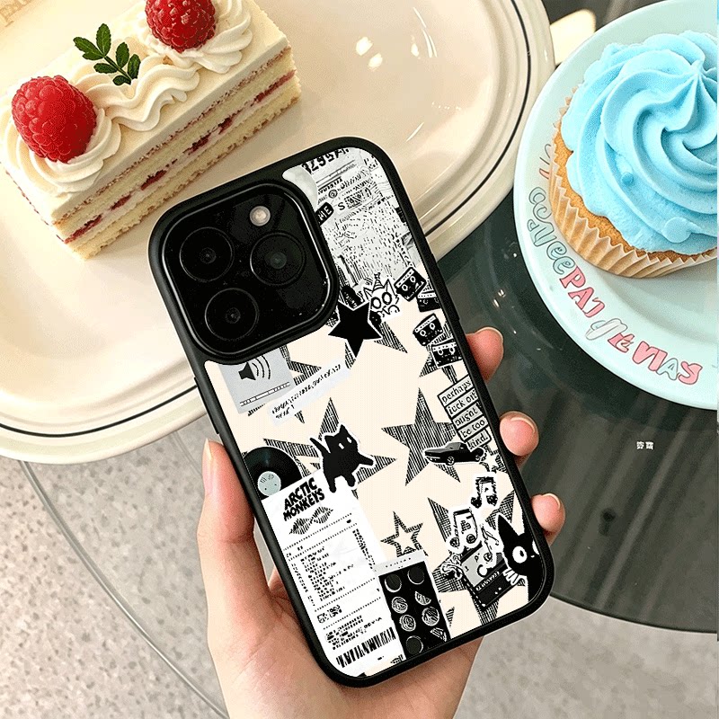 ins像素画报猫咪适用苹果18手机壳iPhone17promax创意15新款14黑色肤感13mini小众x情侣11玻璃12女16防摔硬壳