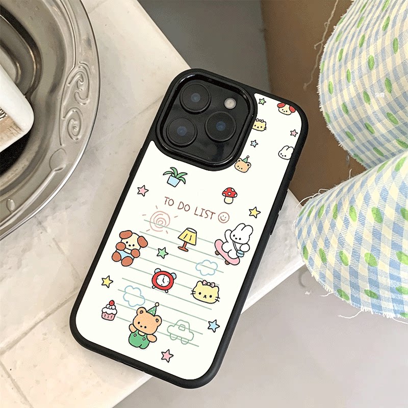 ins可爱小熊兔子适用苹果17手机壳iPhone16promax创意15新款14高级12小众女x黑色肤感玻璃13mini全包防摔硬壳