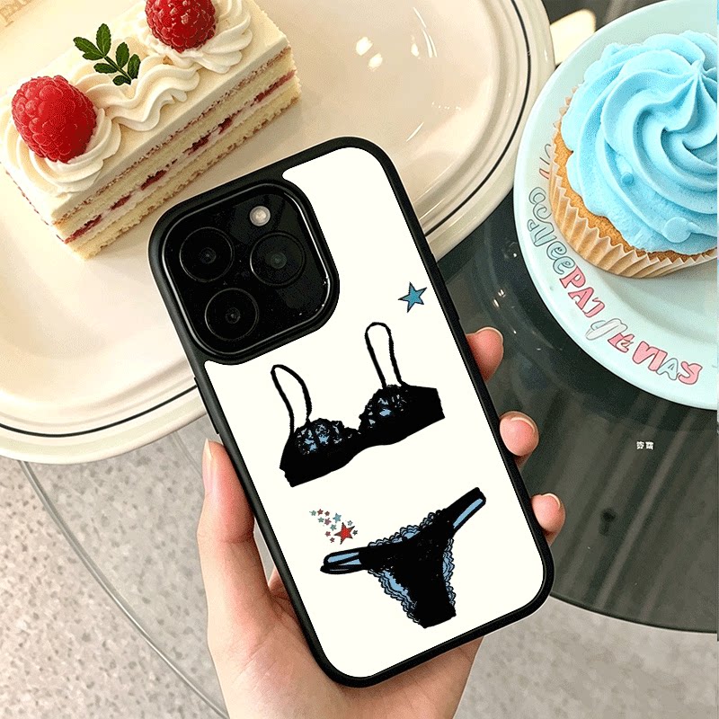 蕾丝内衣适用苹果17promax手机壳iPhone16创意15新款14爆款13min少女12网红小众11黑色肤感玻璃7全包防摔硬壳