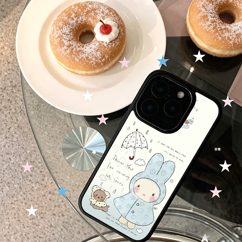 蓝雨衣兔子适用苹果17手机壳iPhone16创意15小众新款14promax爆款13min个性网红12黑色肤感玻璃7全包防摔硬壳