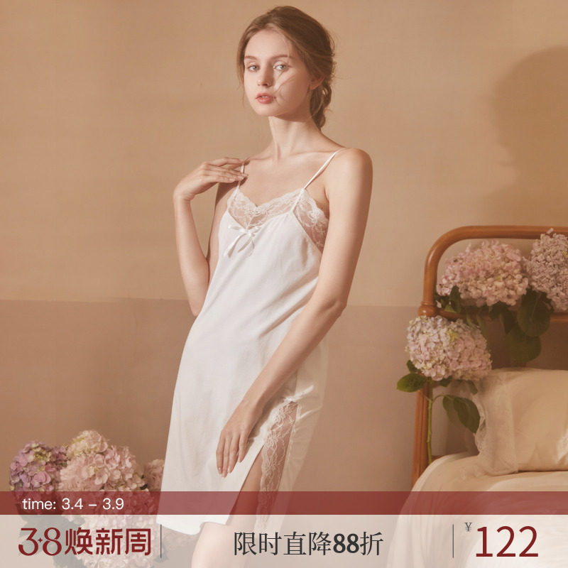 RoseTree吊带睡裙女款夏季纯棉性感甜美蕾丝公主少女纯欲风睡衣裙