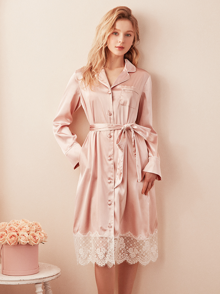 rosetree nightgown bathrobe women's spring long thin section sexy pajamas ladies imitation silk court bridal dressing gown