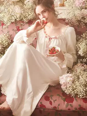 RoseTree court style night dress female spring and autumn long-sleeved cotton retro sexy cotton pajamas dress