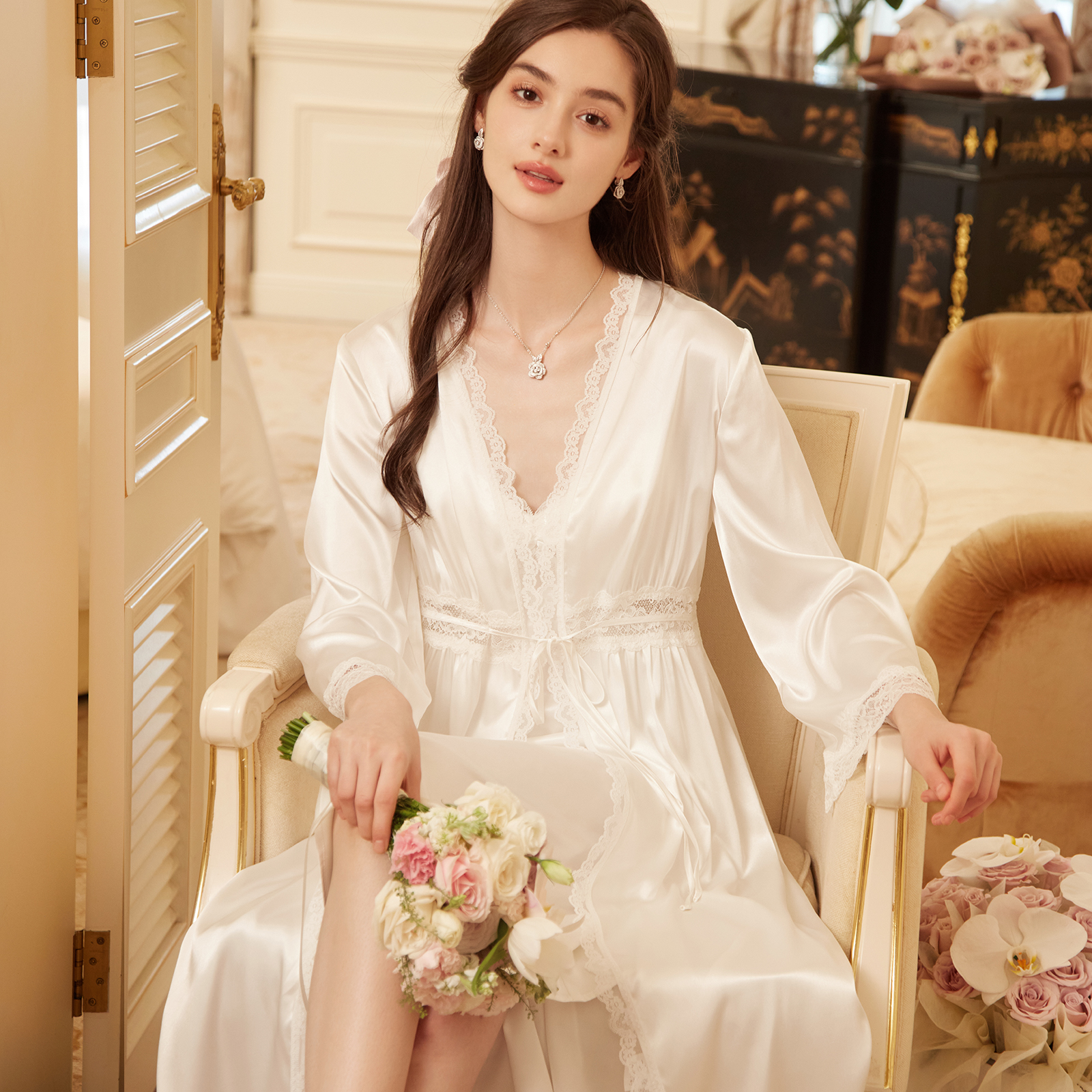 RoseTree流光冰丝气质睡裙睡袍