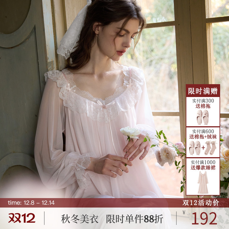 RoseTree唯美宫廷风柔纱长袖睡裙