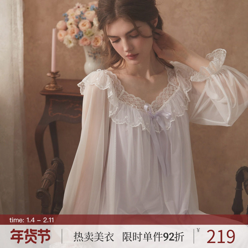 RoseTree宫廷睡裙春秋季女士法式蕾丝公主风高级感长袖长款睡衣裙,女士内衣/男士内衣/家居服,睡裙,淘宝优惠券,粉丝福利购,淘宝优惠卷