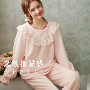 日系可爱加绒加厚法兰绒家居服套装 RoseTree珊瑚绒睡衣女款 秋冬季