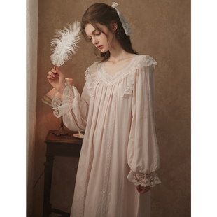 古棉纱睡衣2025新款 RoseTree宫廷睡裙女春秋季 蕾丝复法式 长款 长袖